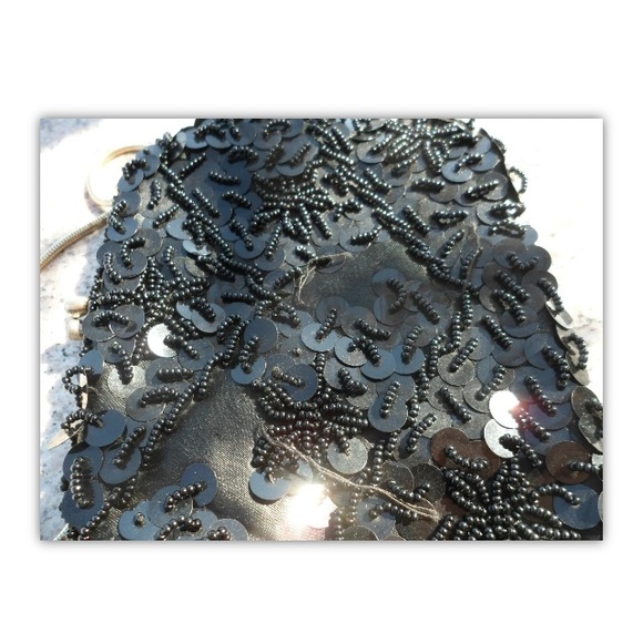 Du Val Black Purse Hong Kong Sequin Beads Evening Hand Chain Bag Clasp Vintage - Picture 12 of 15